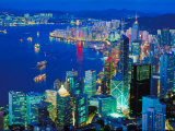 Aerial View of City Skyline in Hong Kong  China at Night