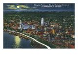 Memphis  TN  Moonlit Aerial View of City with Mississippi River and Riverside Drive