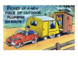 Man Towing a Trailer and an Outhouse  Outdoor Plumbing