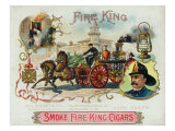 Fire King Brand Cigar Box Label  Firemen with Horse Engine