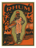 Rhum Woman with Basket of Fruit and Drinks Rum Label