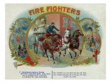 Firefighters Brand Cigar Inner Box Label  Fireman with Horse-Drawn Engine