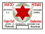 Plymouth  Massachusetts  Red Star Brand Cape Cod Cranberry Label