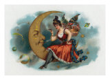 Picant Brand Cigar Box Label  Fairy Woman Smoking on the Moon