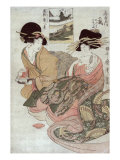 The Courtesan Tsukasa of Ogiya with Attendant  Japanese Wood-Cut Print