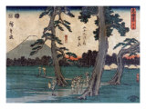 Travellers near Yoshiwara Station on the Tokaido Road  Japanese Wood-Cut Print