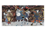 Actors as Wadai Yoshimori  Tomoe Gozen  and Yamabuki  Japanese Wood-Cut Print