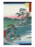 Pilgrims Pausing at a Fork in the Road  Japanese Wood-Cut Print
