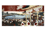 Horse Race in Ueno Park  Japanese Wood-Cut Print