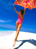 Woman Running on Pristine Beach  Caribbean