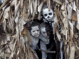 Omo Masalai Skeleton Tribesboys in Masilai Village  Papua New Guinea