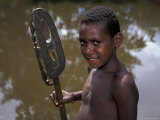 Village Boy Holding Mask  Sepik River  Papua New Guinea  Oceania