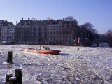 Frozen Canal and Boat  Amsterdam  Netherlands