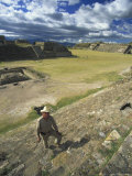 Groundskeeper at Ruins in Monte Alban  Oaxaca  Mexico