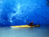 Sea Kayaker in Ancient Ice Cave  Russell Fjord Wilderness  Alaska  USA