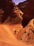 Hiker Enjoys Swirling Navajo Sandstone  Vermillion Cliffs  Arizona  USA