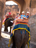 Retired Tourists on Elephant Rides at Amber Fort  Rajasthan  Jaipur  India