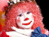 Female Clown with Pink Hair and Balloons