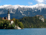 Bled Castle and Julian Alps  Lake Bled  Bled Island  Slovenia