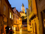 Night View of Town Center and Castle in Cesky Krumlov  Czech Republic