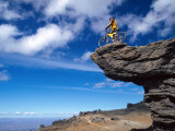 Mountain Biker and Rock Formations  Dunstan Range  Central Otago