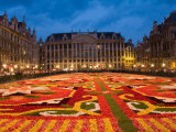 Night View of the Grand Place with Flower Carpet and Ornate Buildings  Brussels  Belgium