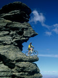 Mountain Biker and Rock Tor  Dunstan Mountains  Central Otago