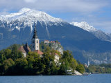 Bled Castle and Julian Alps  Lake Bled  Bled Island  Slovenia