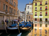 Gondolas Moored along Grand Canal  Venice  Italy