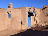 Pueblo House with Blue Door and Oven  Taos  New Mexico  USA
