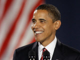 President-Elect Barack Obama Smiles During Acceptance Speech  Nov 4  2008