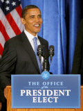 President-Elect Barack Obama Smiles Before Speaking  Press Conference  Nov 7  2008