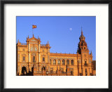 Moon Over Decorative Building  Seville  Spain