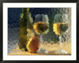 Wine and glasses behind frosted glass