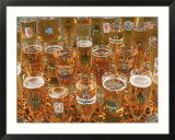 European beer glasses with pretzels
