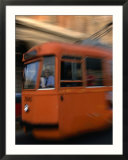 Orange Tram Moving  Naples  Italy