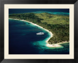 Aerial of Blue Lagoon Cruises Ship Anchored Off Island  Fiji