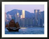 Junk Sailing in Hong Kong Harbor  Hong Kong  China