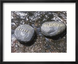 Rocks with the Words Imagine and Create in Water