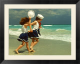 Two Girls in Sailor Suits Running on Beach