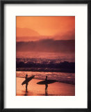 Surfers At Sunset  Oahu  Hawaii