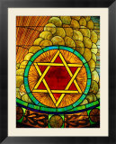Close-up of a Brightly Colored Illuminated Stained Glass Window