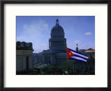 Flag and Capitol Building  Havana  Cuba