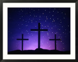 Silhouetted Crosses Against Star-Filled Sky