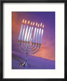Silver Menorah with White Lighted Candles