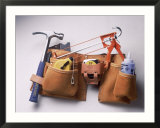 Tool Belt with Hammer  Tape Measure  Caulk Gun