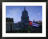 Flag and Capitol Building  Havana  Cuba