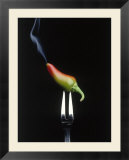 Steaming chili pepper on fork