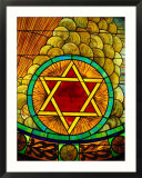 Close-up of a Brightly Colored Illuminated Stained Glass Window