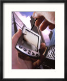 Hand Holding Palm Pilot M500 With Cell Phone